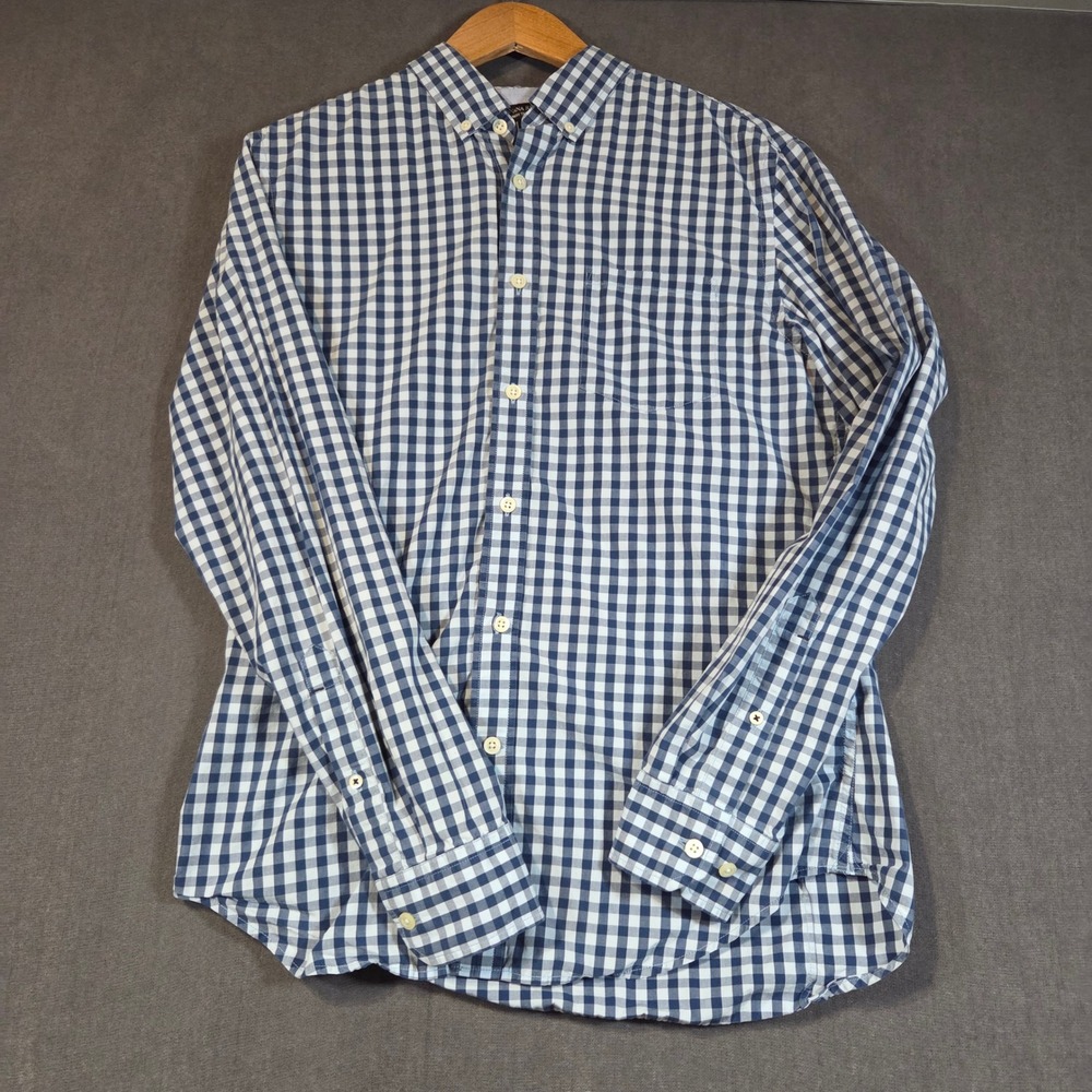 Banana Republic Button Down Mens Medium Blue Gingham Soft Wash Tailored Slim Fit